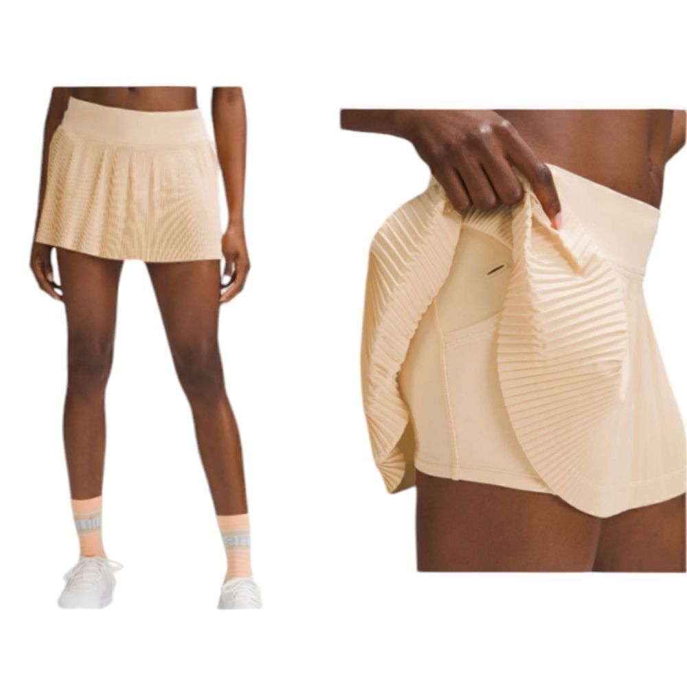Lululemon Pleat to Street Mid-Rise Skirt Summer Glow light orange pleated 12